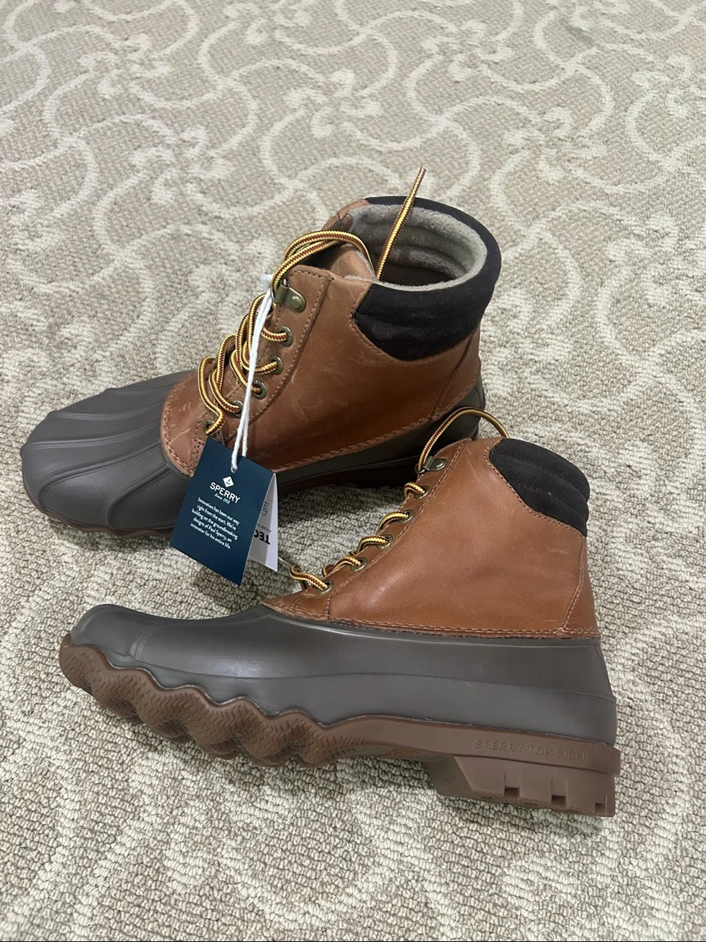 Sperry men’s Avenue Duck Boots Tan Brown Leather Rain Mud Waterproof  Size 7 NWT